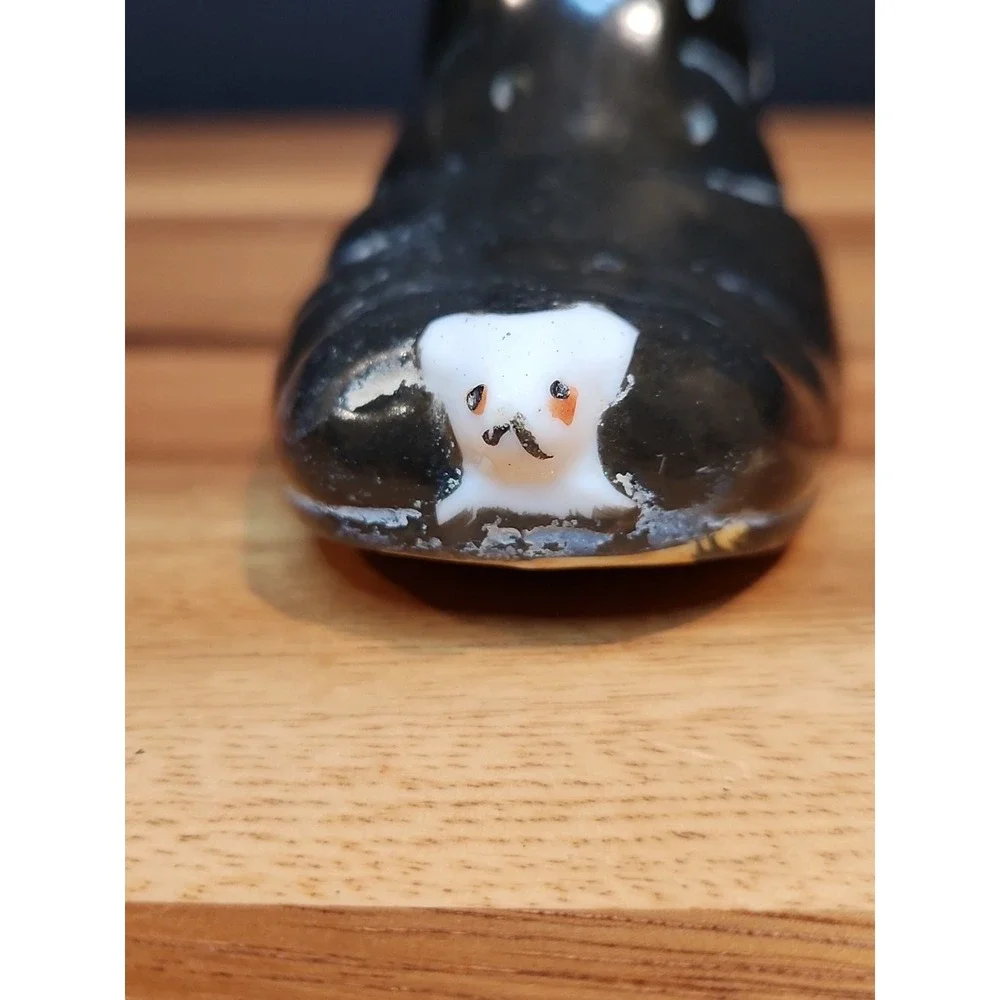 Vintage bisque Puss-In-Boots Cat & Mouse-black boot-incised JAPAN-4-3/4